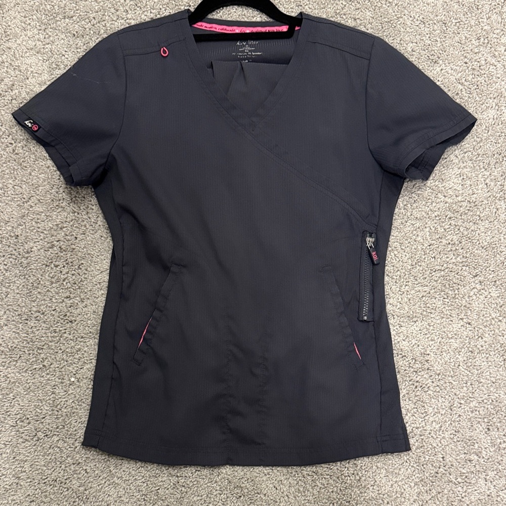 Cherokee Black Scrub Top with Pink Accents